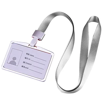 

Portable Neck Hanging Rectangle Aluminum Alloy With Lanyard Integrated Buckle Removable Business Card Holder School ID Badge