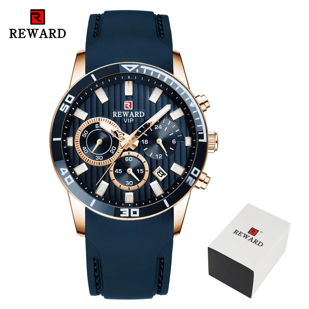 Blue Gold Box Мужские часы от ведущего бренда, Роскошные Синие кварцевые часы с хронографом, мужские силиконовые водонепроницаемые спортивные наручные часы с датой, мужские часы - Цвет: Blue Gold Box
