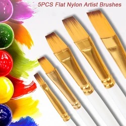 Ensemble de pinceaux de peinture professionnels plats, 5 pièces, poils en Nylon, fins, pour le corps des ongles, peinture à l'huile acrylique à l'aquarelle 