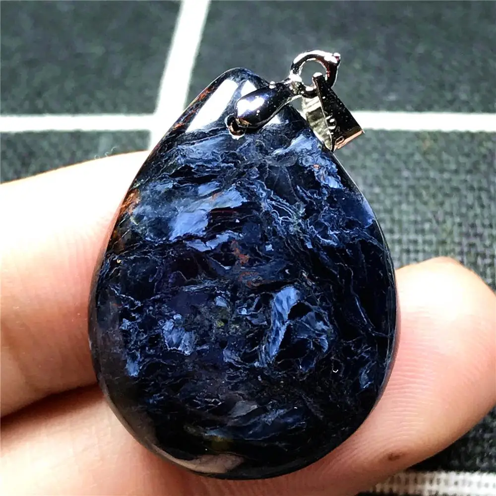 

Natural Blue Pietersite Necklace Pendant Woman Man Crystal 28x21x6mm Water Drop Beads Silver Namibia Fire Stone Jewelry AAAAA