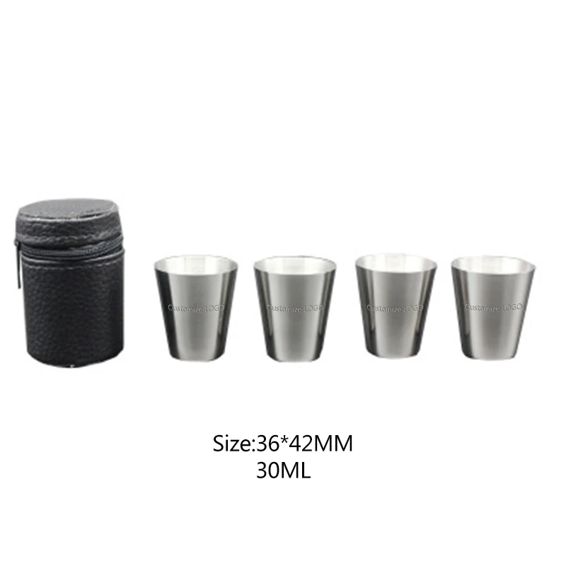 4 cup and 1 case Настройка логотипа 4 шт. из нержавеющей стали бокал для вина Портативный стакан с кожаным чехлом открытый стакан для воды набор барных принадлежностей - Цвет: 4 cup and 1 case