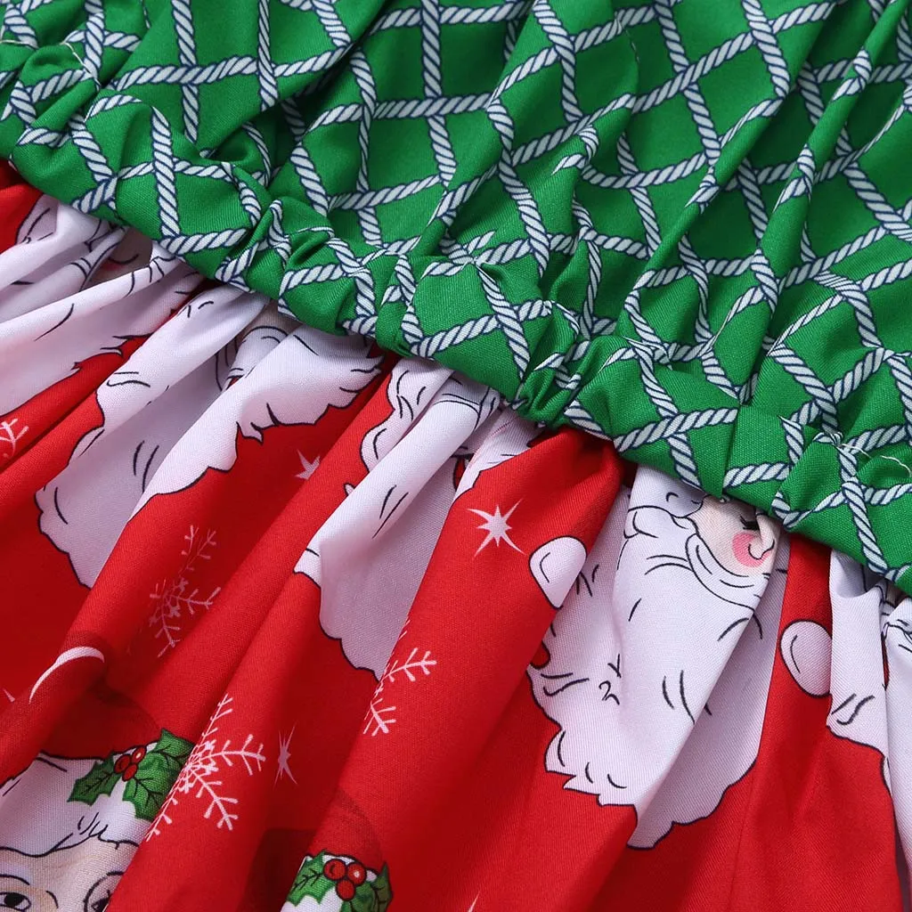 Christmas Baby Girl Dress Autumn Fashion Flare Sleeve Cartoon Santa Print Dress Clothes Free Ship vestido bebe فساتين اطفال Z4