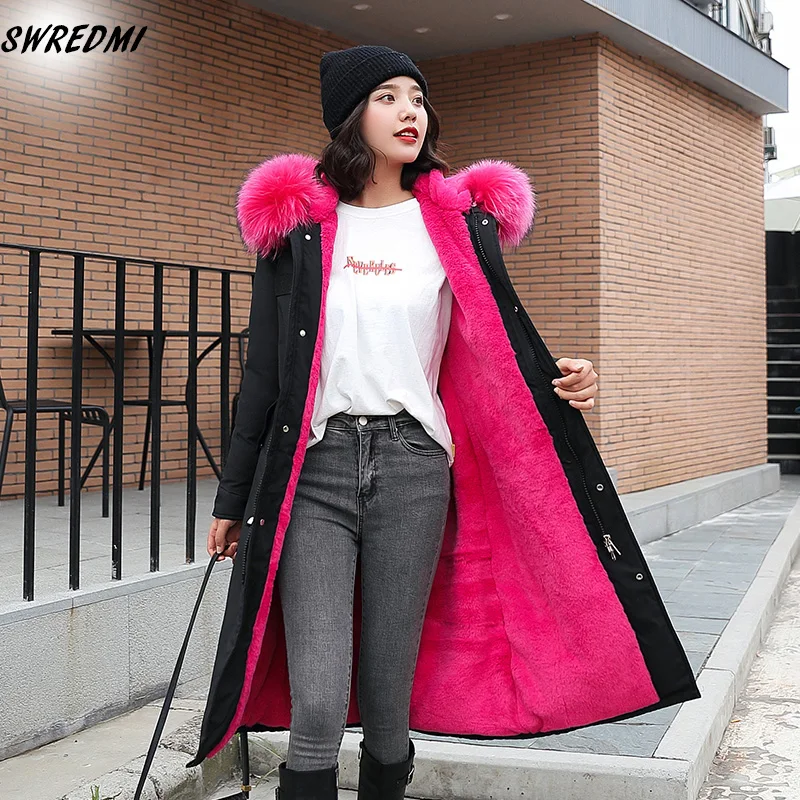  SWREDMI Hooded Large Fur Coat Winter Women New Fashion Lambswool Warm Winter Jacket Women Oversize 