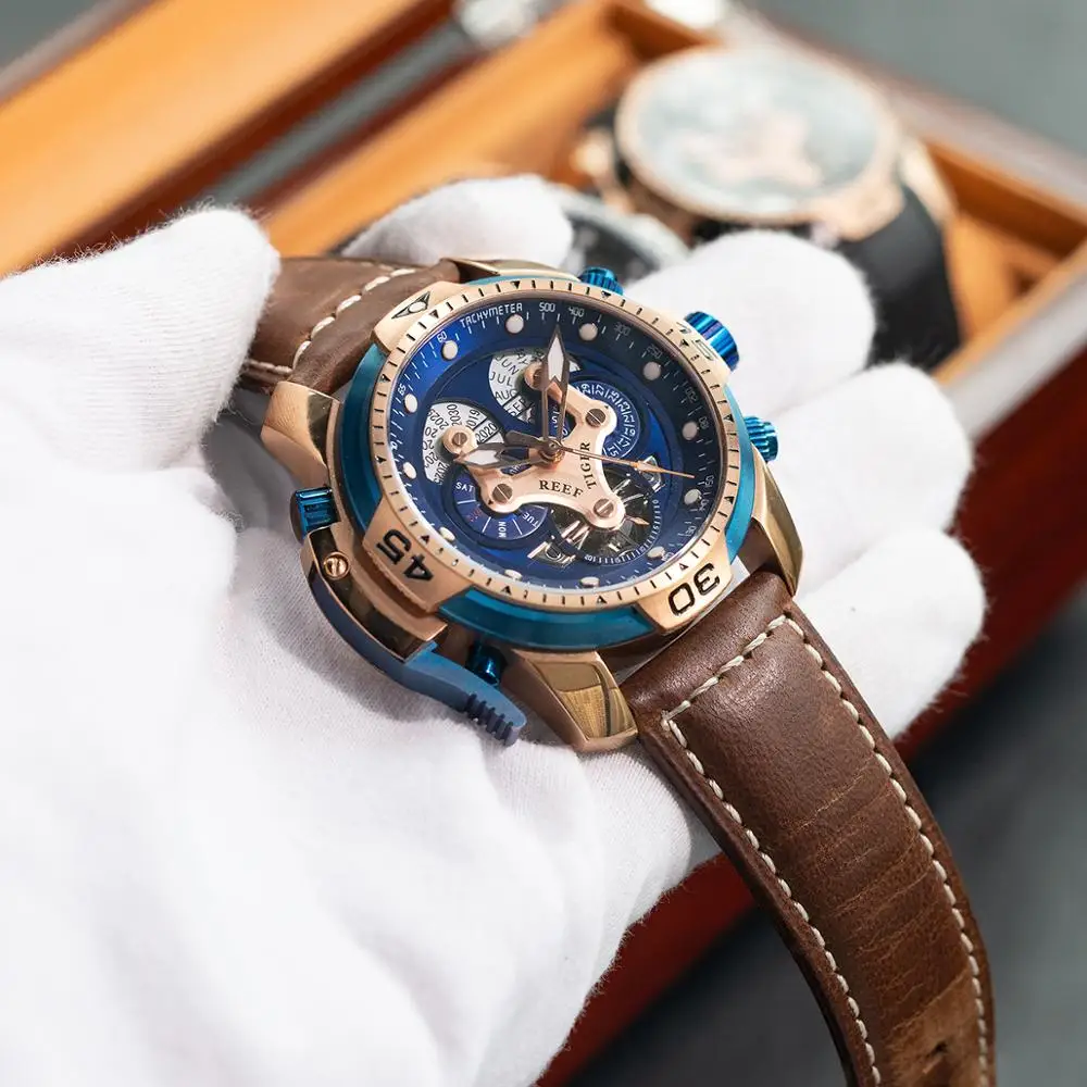 Риф Тигр/RT Топ бренд мужские спортивные часы с календарем синий циферблат