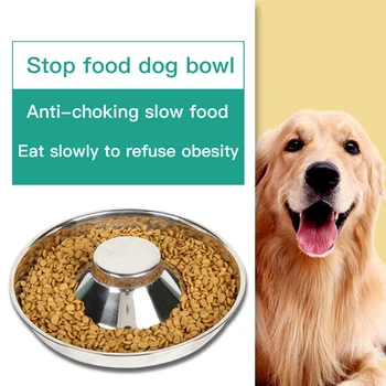 

Portable Dog Feeding Bowl Stainless Steel Puppy Cat Eating Dish Bowl Anti-Gulping Food Plate Slow Feeder Pet Dog Accessories