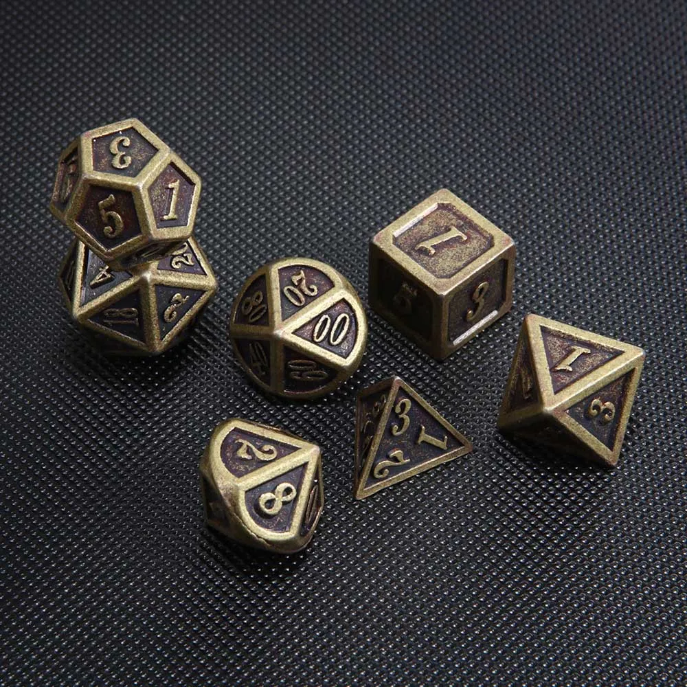 7PcsSet Metal Multifaceted Dice D4 D6 D8 D10 D10% D12 D20 Polyhedral TRPG Games Dice DND Multi Sides Board Game Dices BC0262 (8)