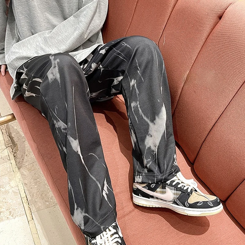 Men Casual Pants Wide Leg Tie Dye Vintage Style Harajuku Hip-hop High Street Chic Hipsters Teens Mopping Draped Cozy Cool M-3XL