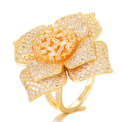 Gold SISCATHY, известный бренд, очаровательные геометрические кольца с кубическим цирконием в виде цветка для женщин, обручальное кольцо на палец в Дубае, ювелирные изделия - Цвет основного камня: Gold