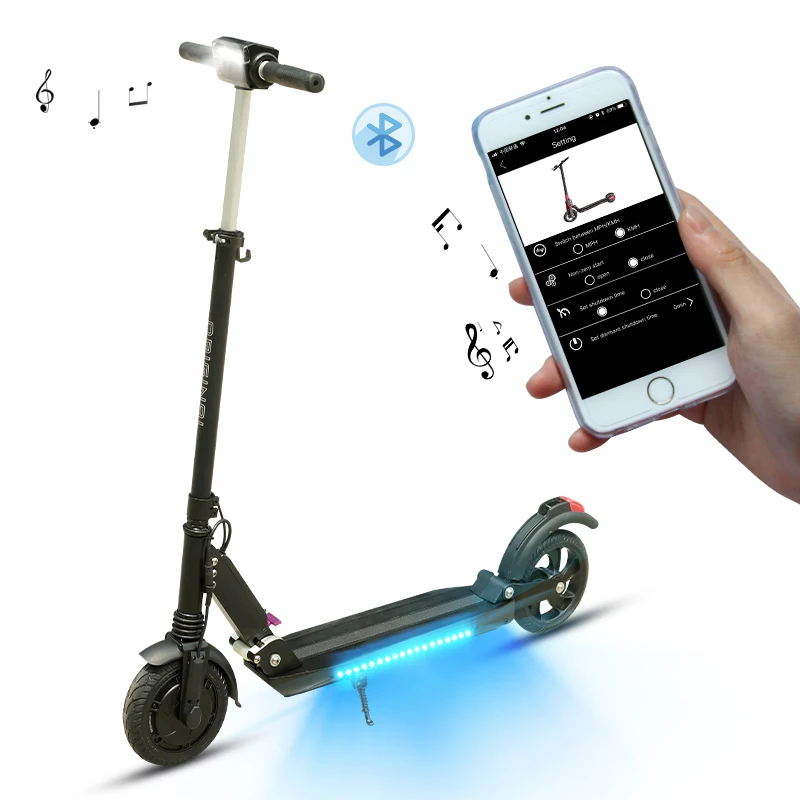SUPERTEFF электрический скутер 8 дюйм; Шины Bluetooth музыкальный Скутер e-scooter KUGOO App двухколесный умный скутер с светодиодный сигналом - Цвет: Black