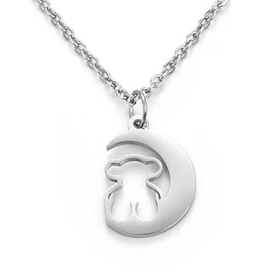 

Fashion Shiny Side Simple Titanium Steel Bear Set Necklace Pendant Hollow Out Accessories Bear Jewellery Set