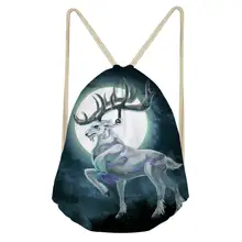 HaoYun Women's Travel Drawstring Backpack Moon Deer Pattern Beach Shoes Pocket Kawaii Animal Print Girls Mini Organizer Bags