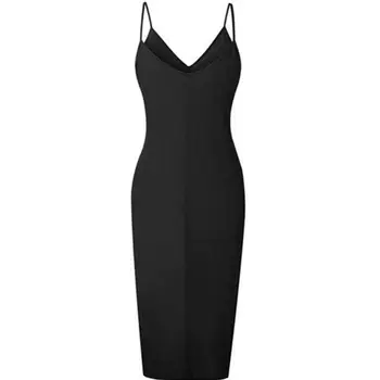 

Summer Fashion Women Sexy V-Neck Sleeveless Slit Button Slim Fit Strappy Dress