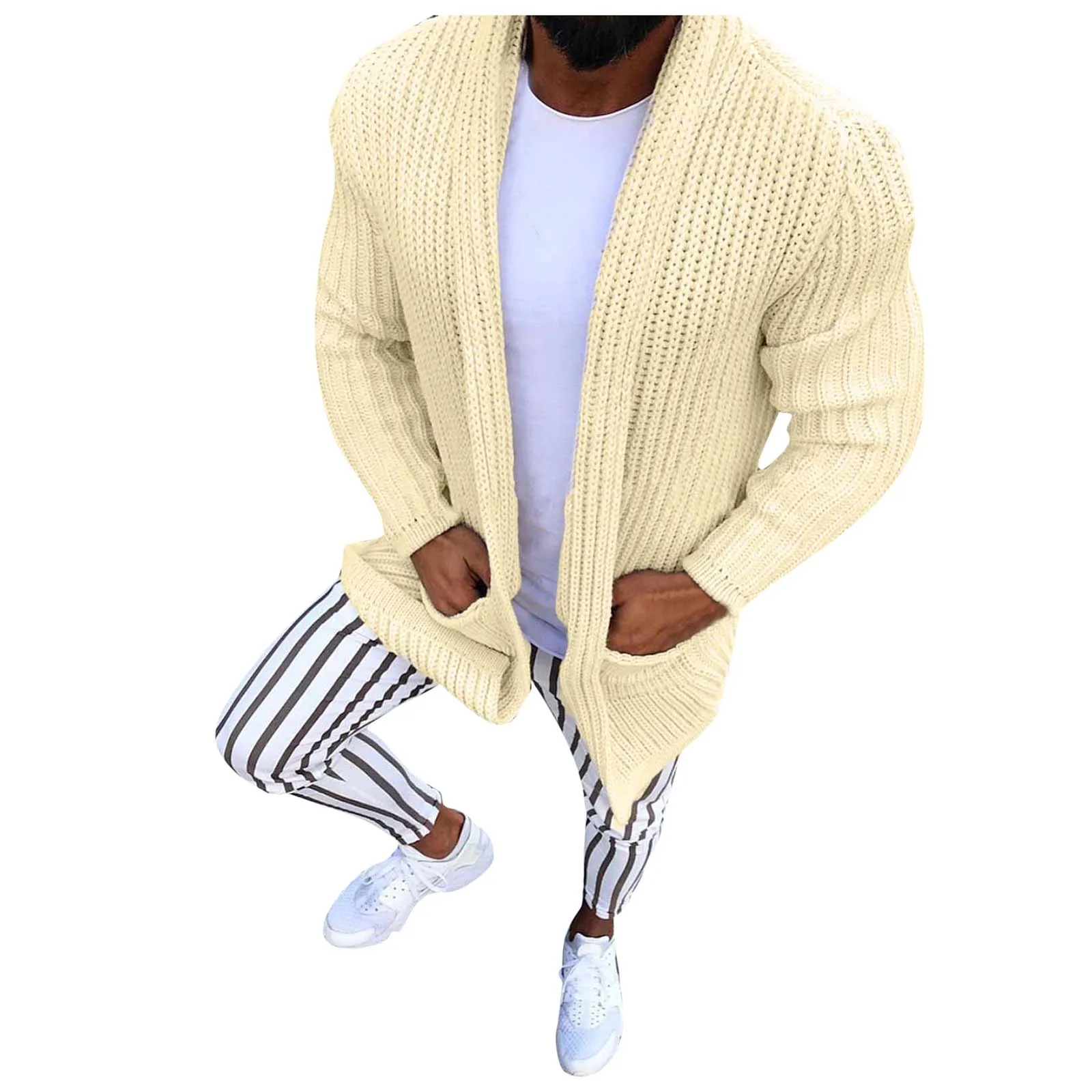 Men's British Cardigan Autumn And Winter Long Sleeve Pullover Cardigan Sweater Coat Blouse Solid Color Thick Sweater Coat 1
