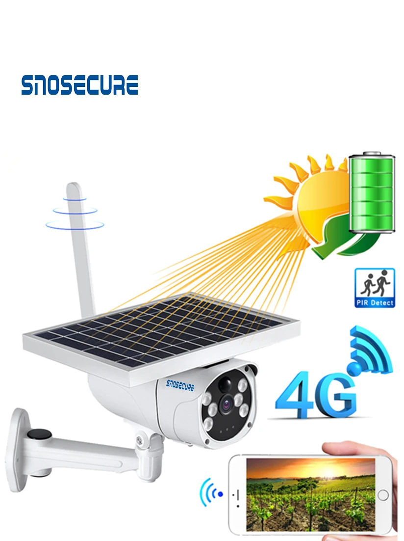 

SNOSECURE 4G SIM Solar Power Camera 2MP 1080P Outdoor Security Surveillance CCTV Camera Waterproof Night Vision IP67 Waterproof
