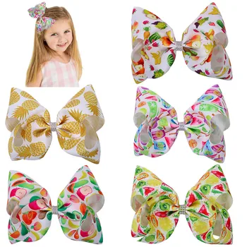 

free shipping 12pcs 8inch fruit boutique hair bow with alligator clip jojo big watermelon large girl hair accessories strawberr