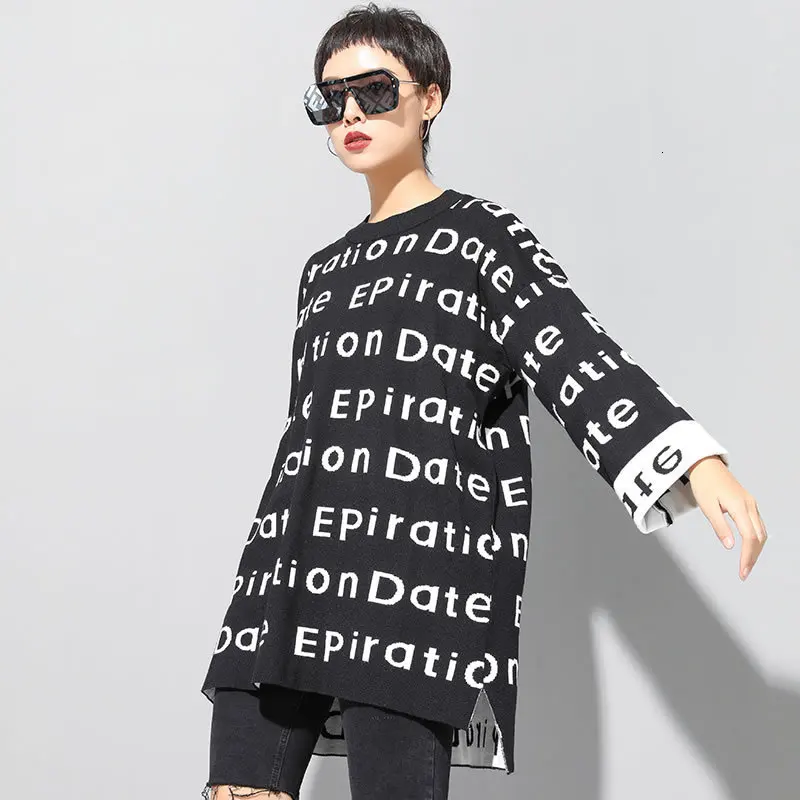^Cheap Europe Tide Brand Letter Pattern Sweater Streetwear Pullover Women Black Knitwear Plus Size Autumn Winter Tops DMY1609