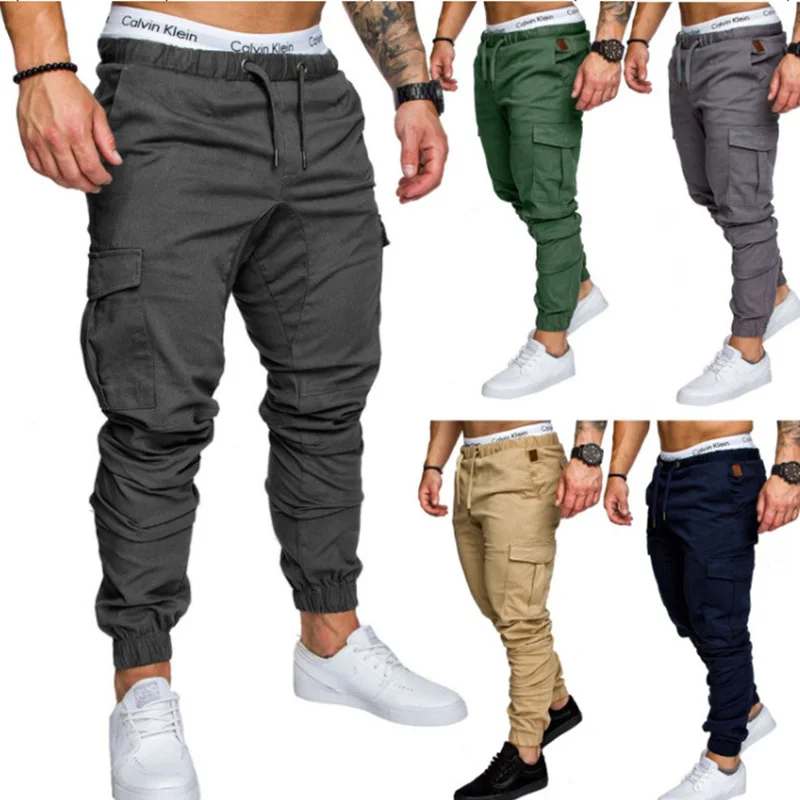 Thin Summer Men Solid color Casual Pants Patchwork Sweatpants Male Cargo Multi-pocket Sportwear Mens Joggers | Мужская одежда