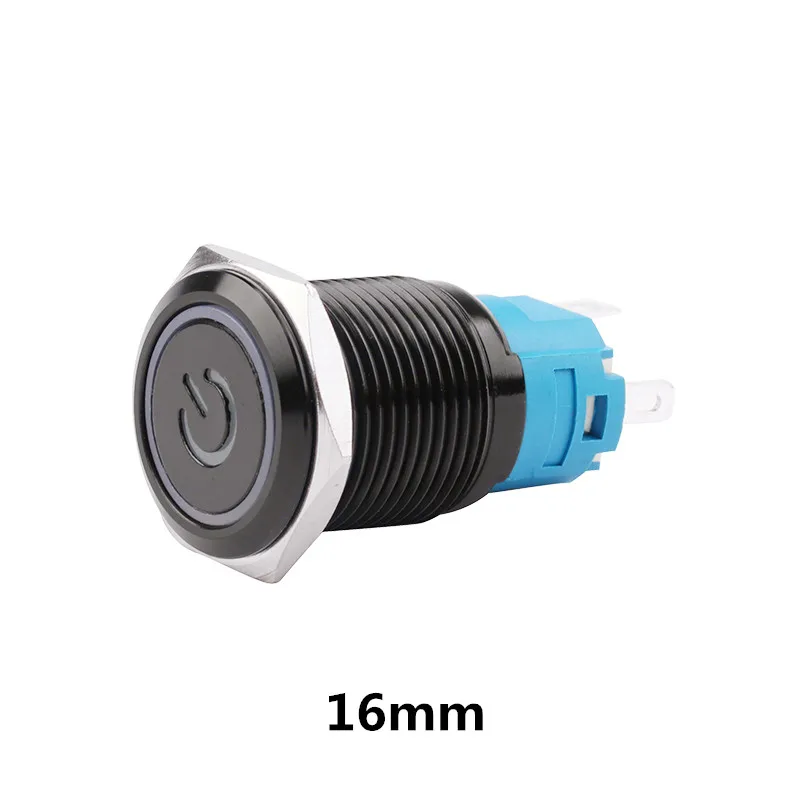 

Black Button Switch 16mm Waterproof LED Power Marking Lamp Metal Flat Head Instantaneous/Lock Switch Self-locking/Self-resetting