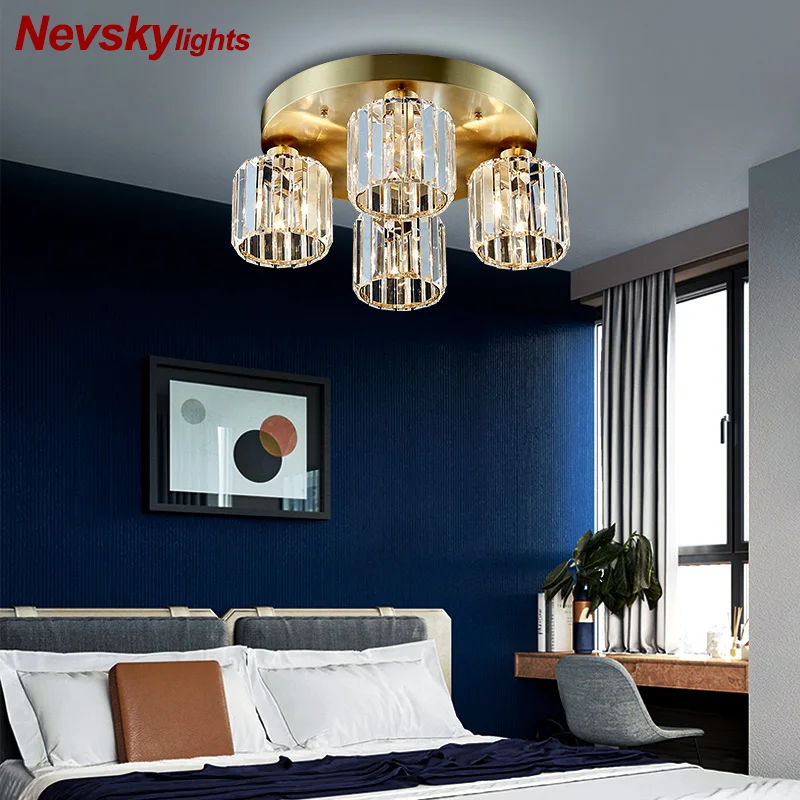

Crystal Ceiling Lights modern fashionable design lamp dining room copper ceiling lamp foyer crystal shade lustre living room