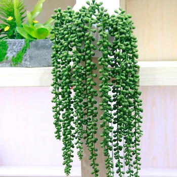 

1pc Artificial Succulent Beads Green Fake Hanging Vine String of Pearls Lover Tears Plants for Home Wedding Party Garden Decor