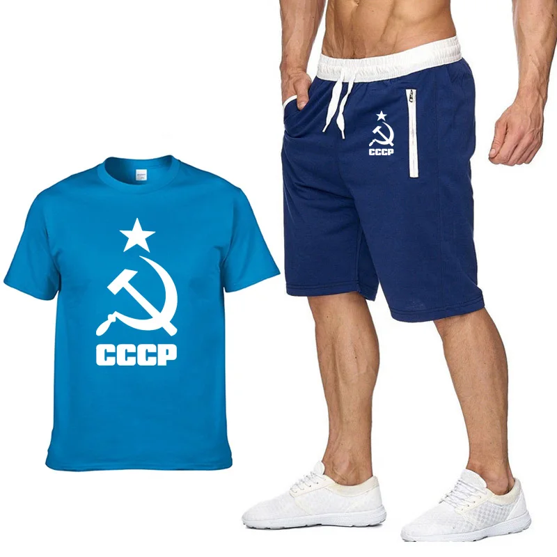 Летние модные футболки для мужчин CCCP, русские, советское соединение, мужские, с коротким рукавом, в Москву, Россию, повседневные футболки мужские, хлопок+ шорты, костюм