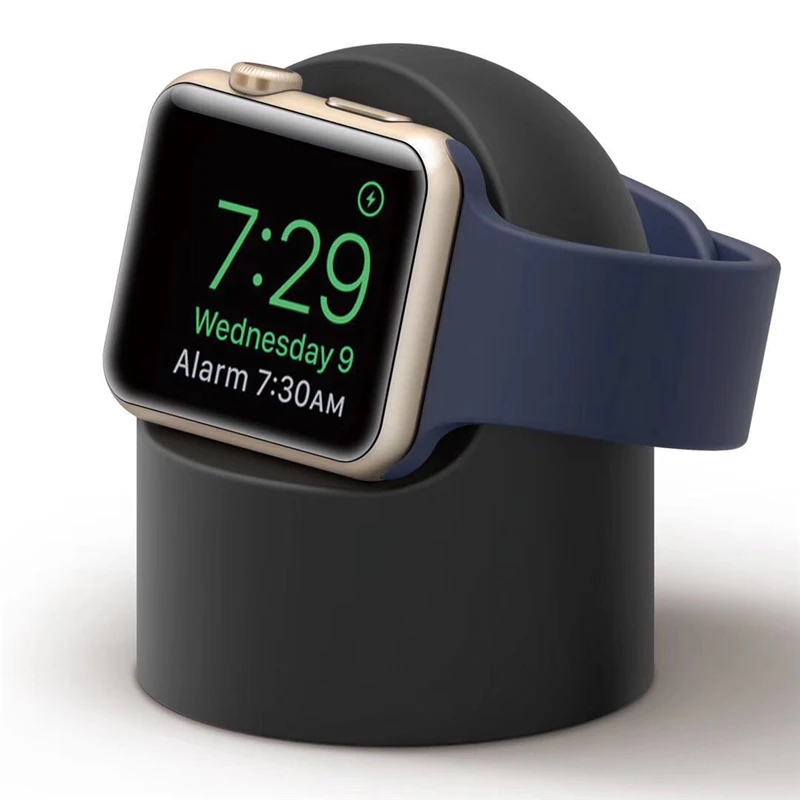 Новейший мягкий силиконовый W2 Apple watch зарядное устройство Подставка без царапин Ночная спальня зарядная подставка для Apple iwatch серии 5 4 3 2 1 - Цвет: Black