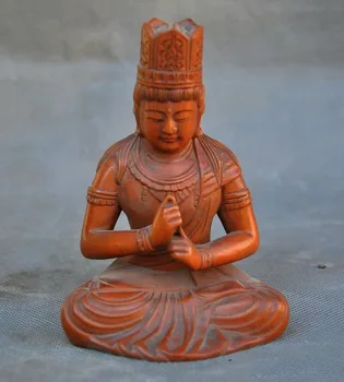 

wedding decoration 5"Old Tibet Boxwood wood Hand Carved Buddhism Tara Guanyin KuanYin Buddha Statue