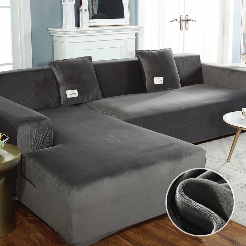Velvet Fabric Plush Sofa Cover Stretch Solid Color Thick Slipcover Covers for Living Room Pets Chair Cushion | Дом и сад
