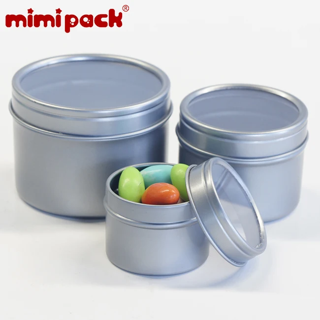 Горячая маленькие металлические жестяные банки круглой формы mimipack с прозрачной крышкой окна для конфет, свечей, часов