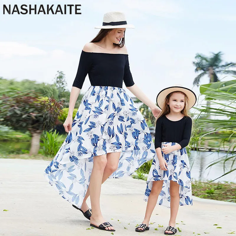 

NASHAKAITE Autumn Mom and daughter dress New Patchwork Irregular Length Dress Mother daughter dresses matching family outfits