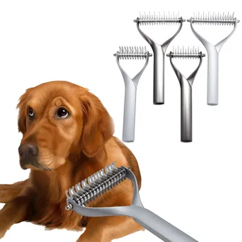 

Pets Dogs Dematting Tool Undercoat Rake with Two-Side Demat Comb Removes Undercoat Knots QP2