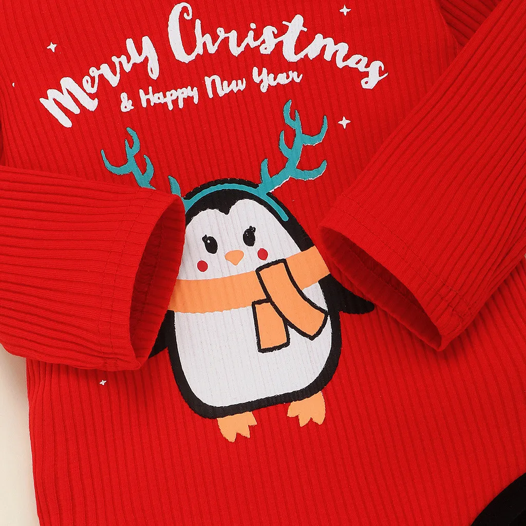 Комплект одежды для новорожденных; Рождественский Комбинезон для маленьких девочек и мальчиков; топы; штаны с героями мультфильмов; шапка; осенне-зимний теплый костюм для малышей; C850