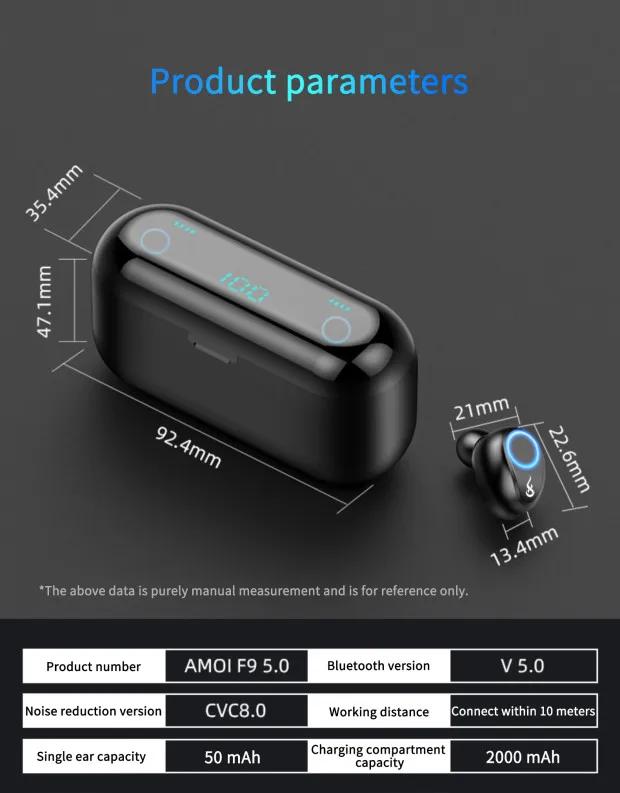 F9 беспроводные наушники 2000mAh power Bank Bluetooth V5.0 светодиодный дисплей мини-гарнитура стерео звук наушники с микрофоном для IOS/Android