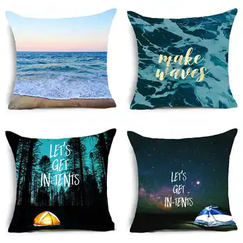 

Fashion 18" Beach Words Cotton Linen Throw Pillow Case Soft Back Cushion Room Gifts Single Sides Printing Cushion Case