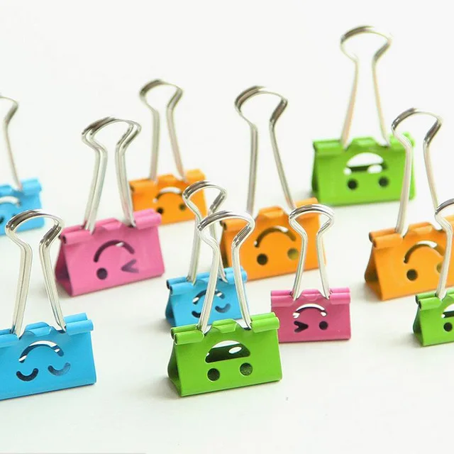 5pcs/lot Cute Smile Face Metal Binder Clip Colored Paper Clips Large Small Decorative Clip File Organizer Office School Supplies