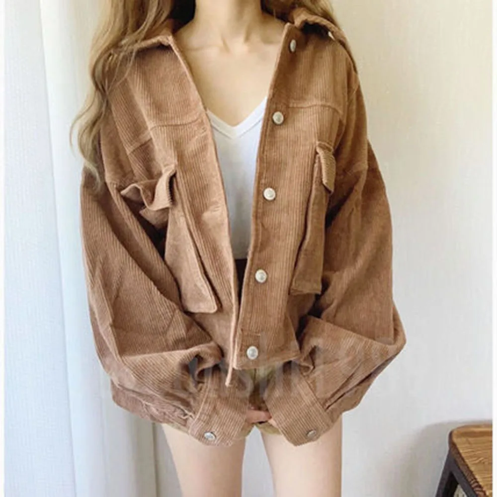 Short Jacket Coat Women Korean Causal Plain Single-Breasted Harajuku Rivet Jacket Brown Basic Outwear Harajuku Streetwear Gray