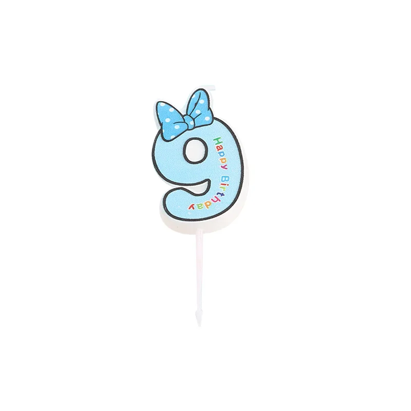 Blue9 От 0 до 9 Свеча для торта Форма банта счастливое украшение для торта ко дню рождения свечи для кекса мышь верхушка для торта свеча - Цвет: Blue9
