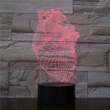 В форме сердца светодиодный акриловый ночник с 7 цветами сенсорный пульт дистанционного управления иллюзия изменения декоративное освещение для дома 3D-1553