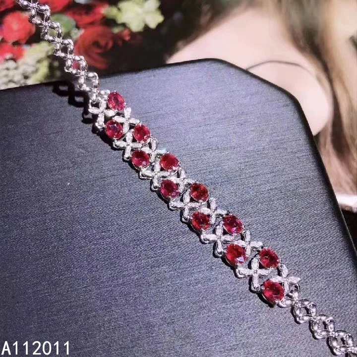 

KJJEAXCMY Fine Jewelry 925 Sterling Silver inlaid gemstone ruby women hand bracelet vintage support detection hot selling