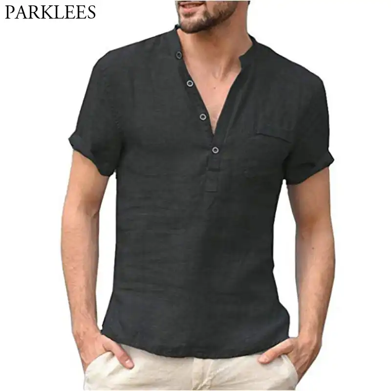 mens linen pullover shirt