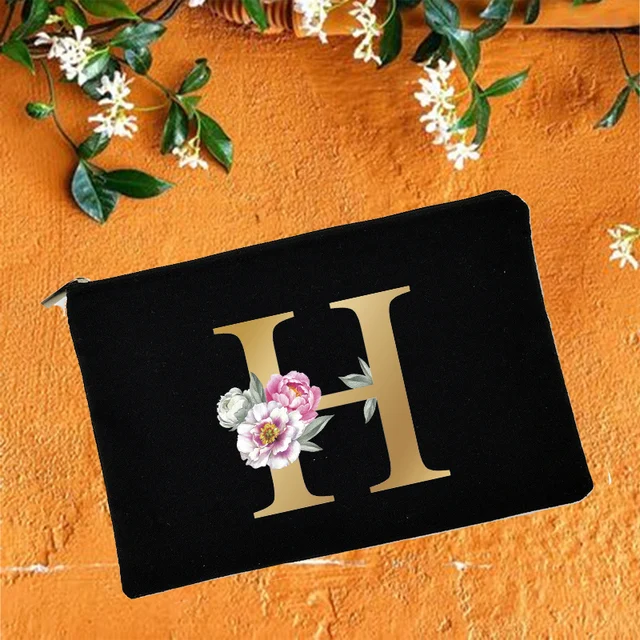 Bridesmaid Makeup Bags Floral Alphabet Print Cosmetic Case Bridal Party Make Up Pouch Necessaries Lady Tote Purse Wedding Gifts W05716-TBBK-D