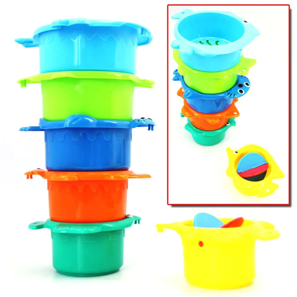 6 Pcs Bath Toys Set Baby Stack Cups Beach Pool Bathroom Shower Float Water Building Toys