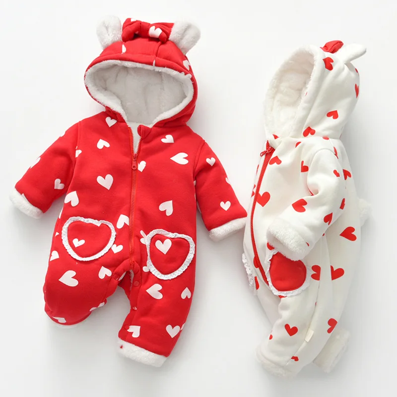 

2019 Winter Newborn Baby Rompers Toddler Body Suit for Girl Clothing Hooded Warm Infant Overalls Romper jumpsuit Baby Costume