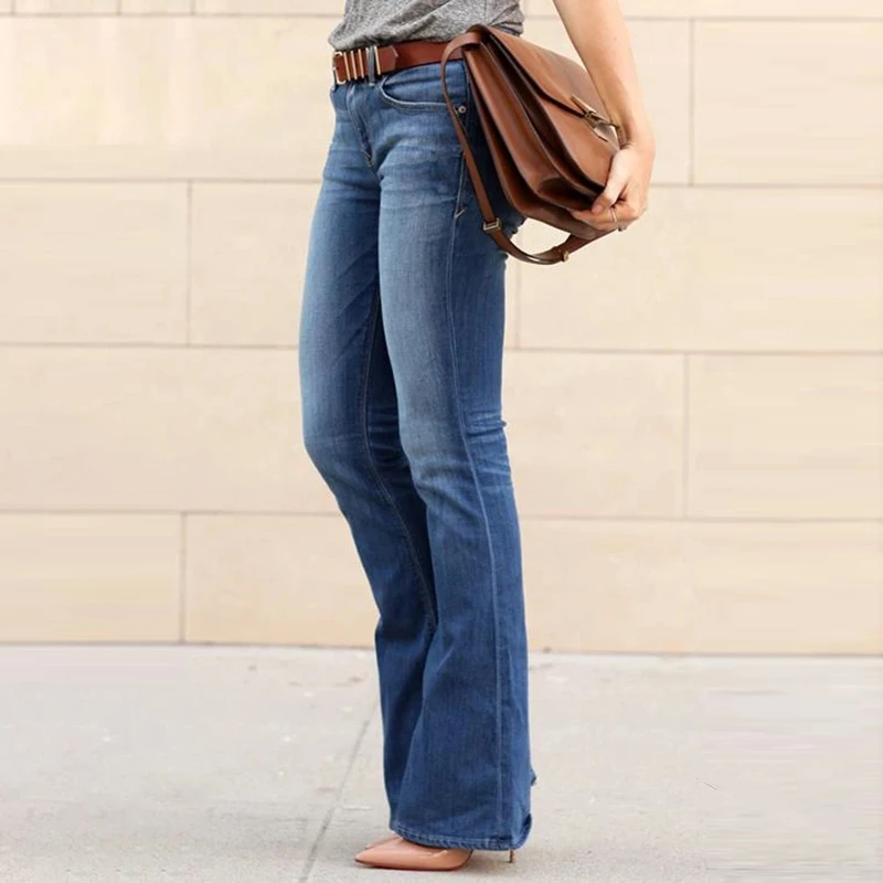 Boyfriend Jeans Girls Elastic Waist Slim Fit Elegant Female Denim Trousers Bell Bottom Y2k Vintage Streetwear Flared Pants Women madewell jeans