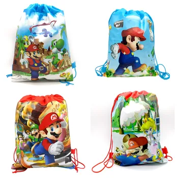 

12pcs/pack Small Cloth Bag Pocket Super Mario Theme Handmade Linen Storage Package Cartoon Drawstring Books Bags Travel Children