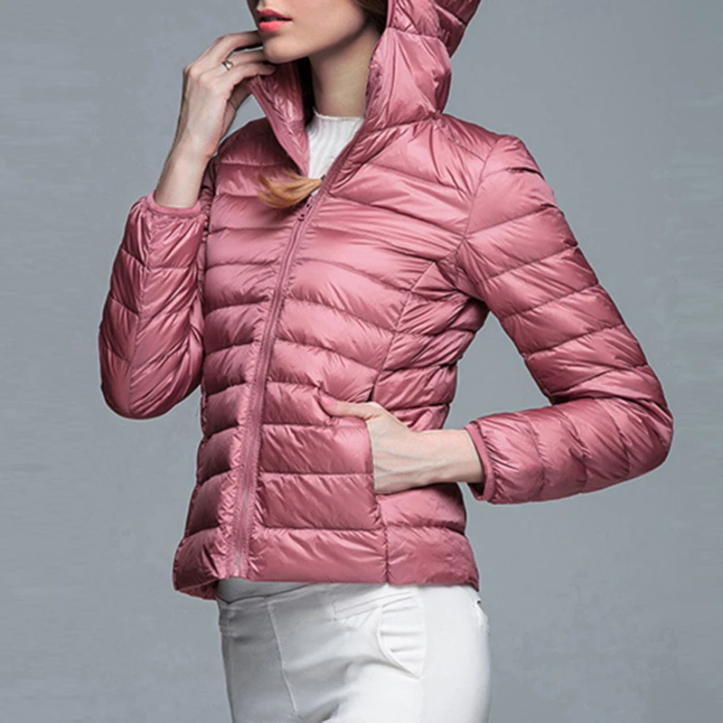 Greatest  Winter Women Ultra Light Down Jacket White Duck Down Hooded Jackets Long Sleeve Warm Coat Parka Fem