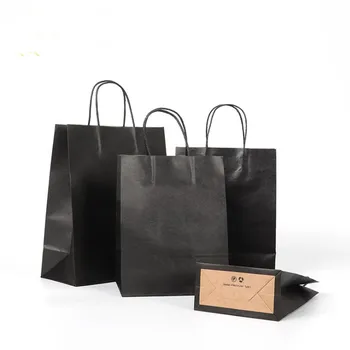 

10 Pcs/lot Black Paper Bags With Handles Gift Bags Multi-function High-end 3 Size Recyclable Environmental Protection Bag