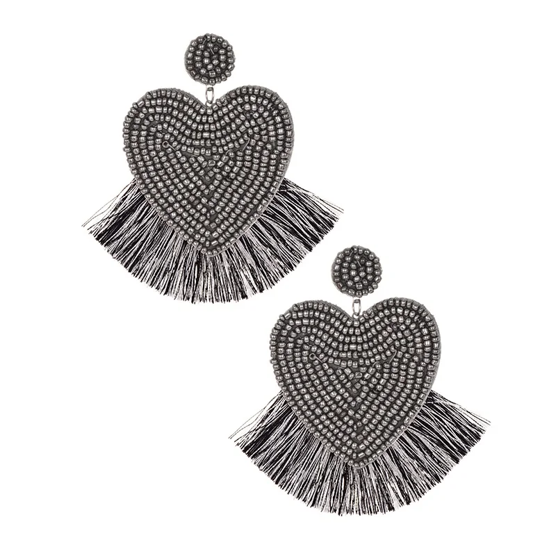 tassel silver Ручной работы нанизанные бисером серьги ювелирные изделия Свадебные специальный подарок богемное Красное сердце любовь бахрома Висячие серьги вечерние - Окраска металла: tassel silver