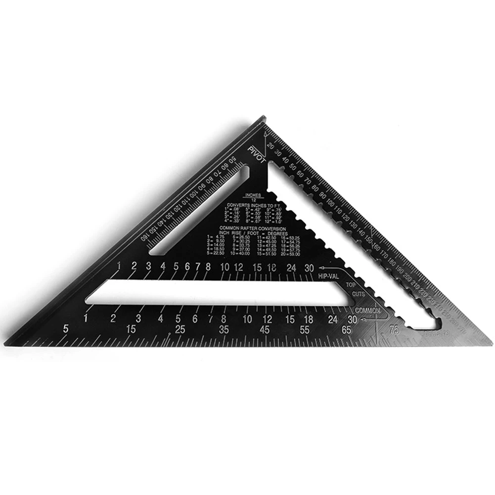 12inch black 7/12 дюймов треугольная угловая линейка транспортир Trammel деревообрабатывающий измерительный инструмент быстрое чтение алюминиевый сплав скорость квадратный метрический - Цвет: 12inch black