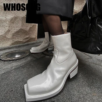 

Women Boots Woman Heels Female White Brand Boots Ladies Square Toe Shoes Girls Motorcycle Ankle Botas Fashion Shoes Soft Boots